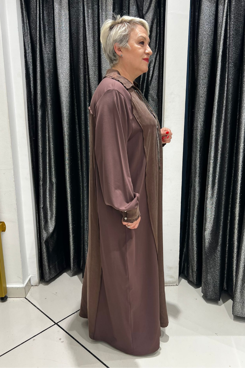 Selma Büyük Beden Taşlı Bağcık Detaylı Elbise