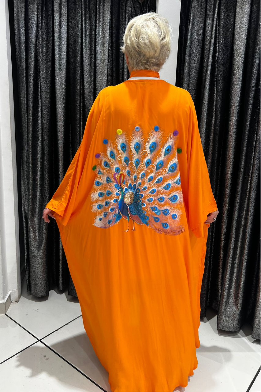 Selma Büyük Beden Tavus Kuşu Desenli Kimono