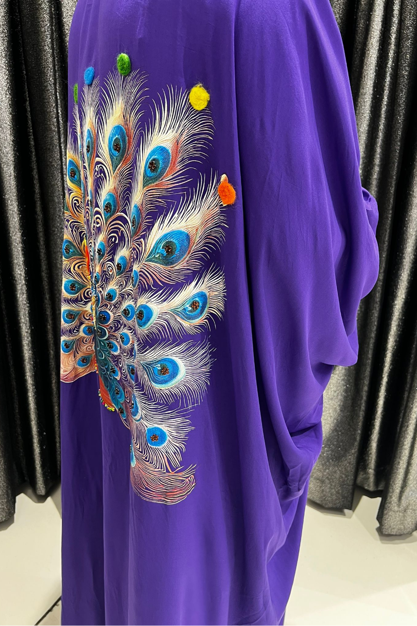 Selma Büyük Beden Tavus Kuşu Desenli Kimono