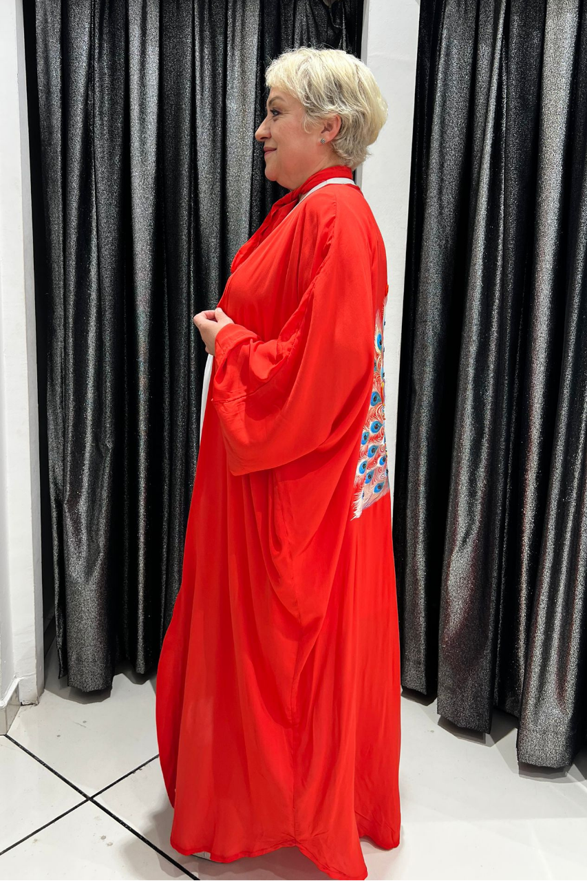 Selma Büyük Beden Tavus Kuşu Desenli Kimono
