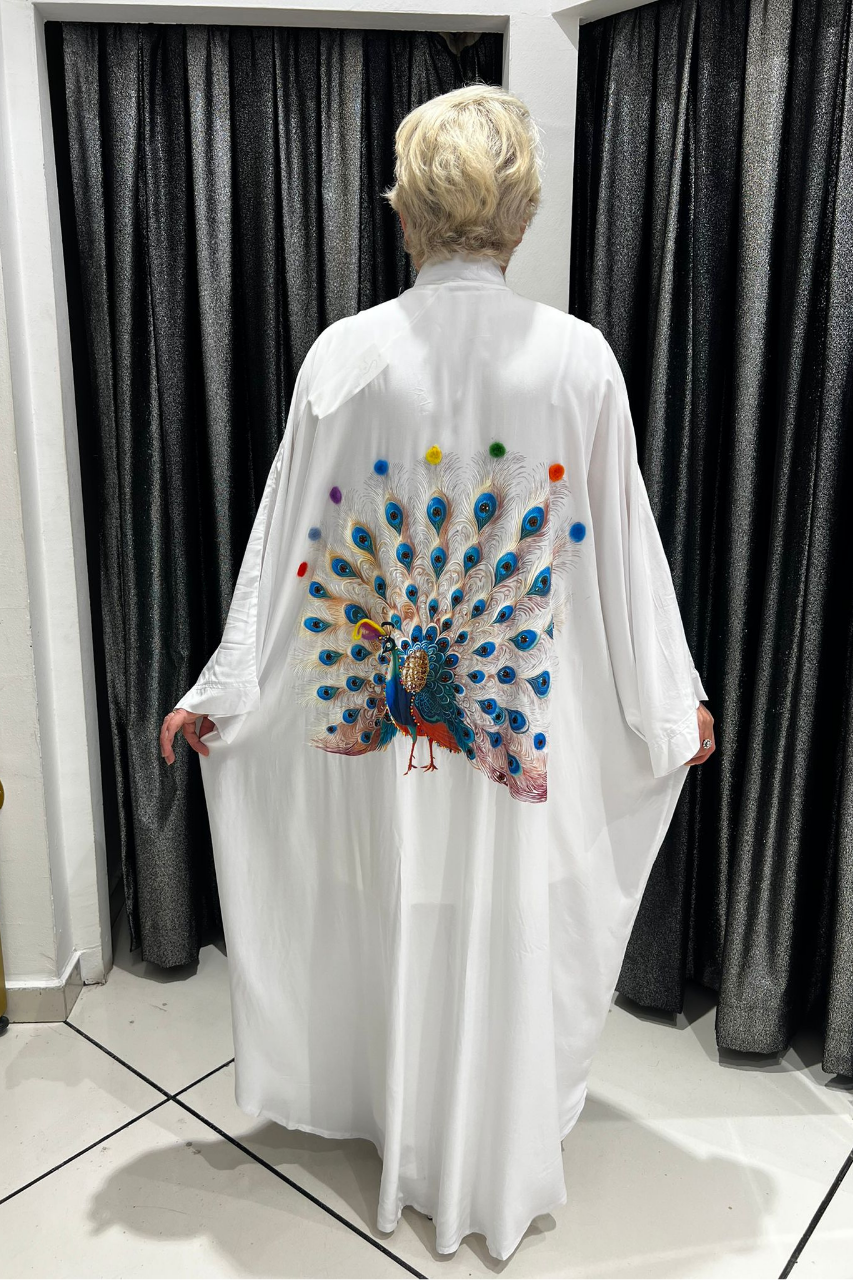 Selma Büyük Beden Tavus Kuşu Desenli Kimono