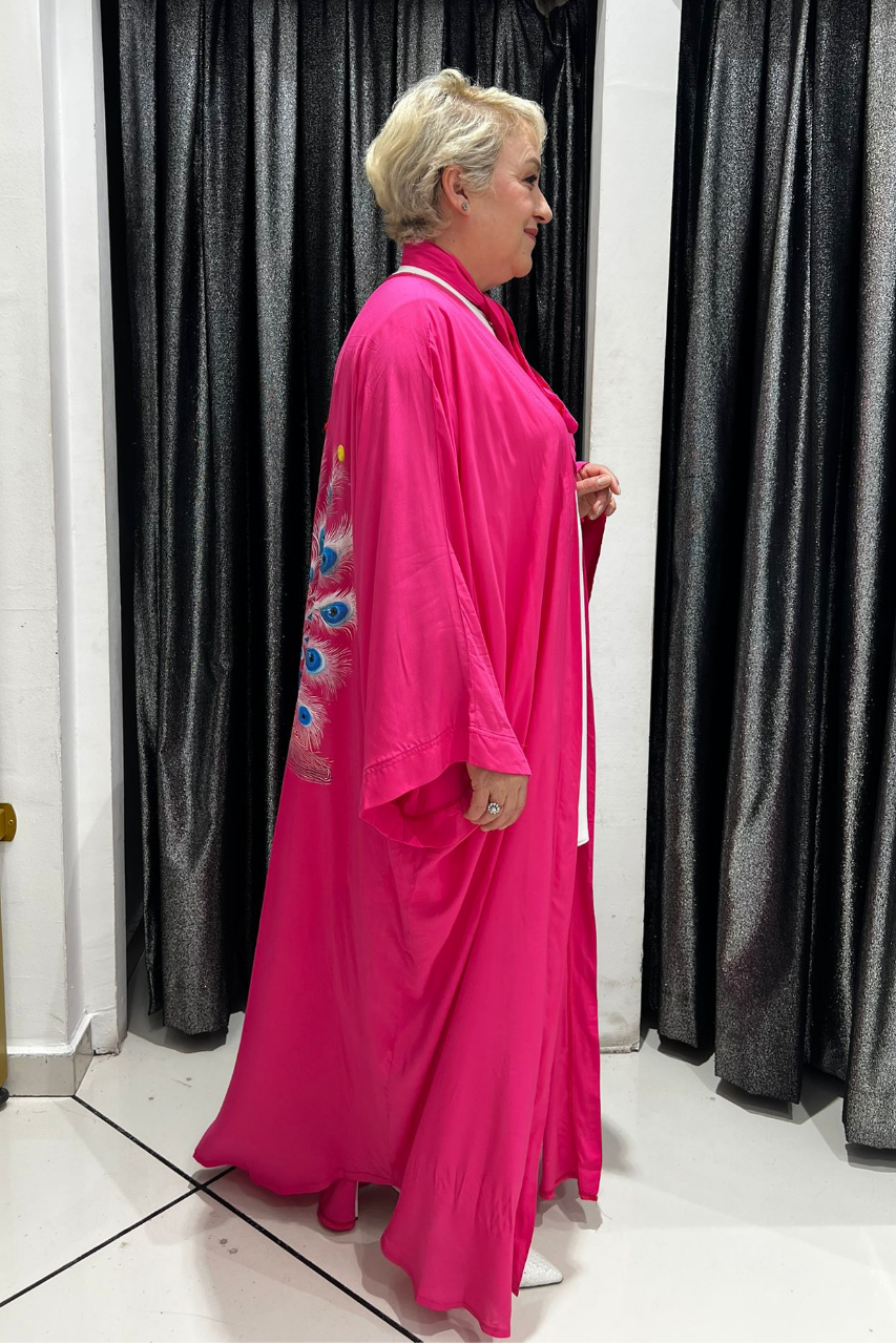Selma Büyük Beden Tavus Kuşu Desenli Kimono