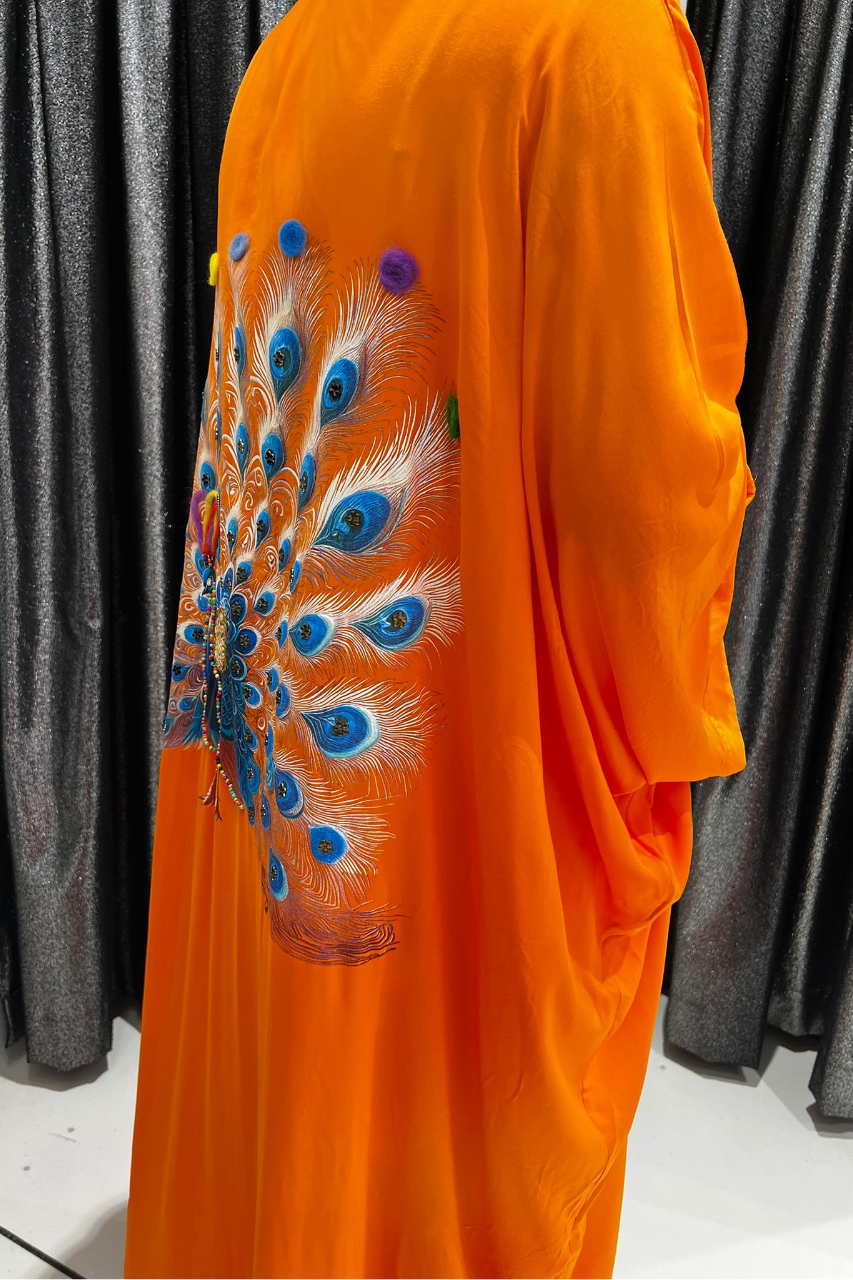 Selma Büyük Beden Tavus Kuşu Desenli Kimono
