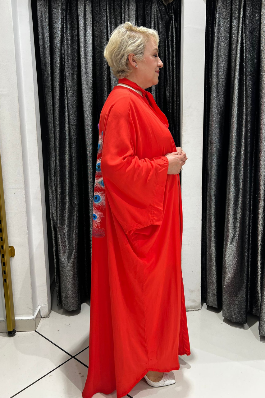 Selma Büyük Beden Tavus Kuşu Desenli Kimono