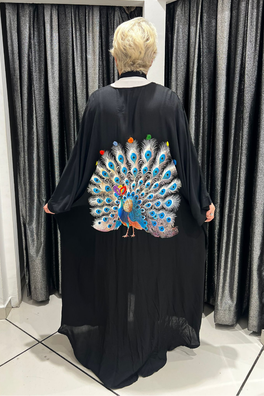 Selma Büyük Beden Tavus Kuşu Desenli Kimono