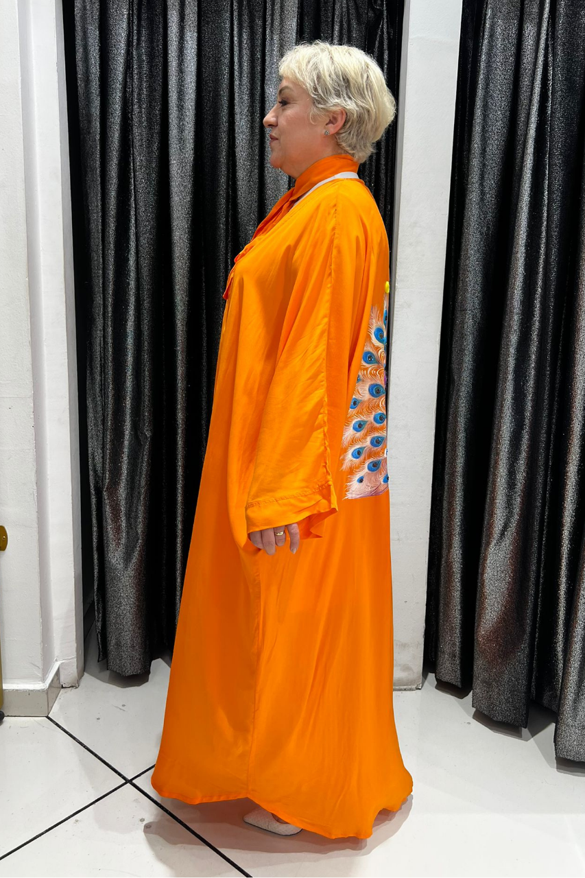 Selma Büyük Beden Tavus Kuşu Desenli Kimono