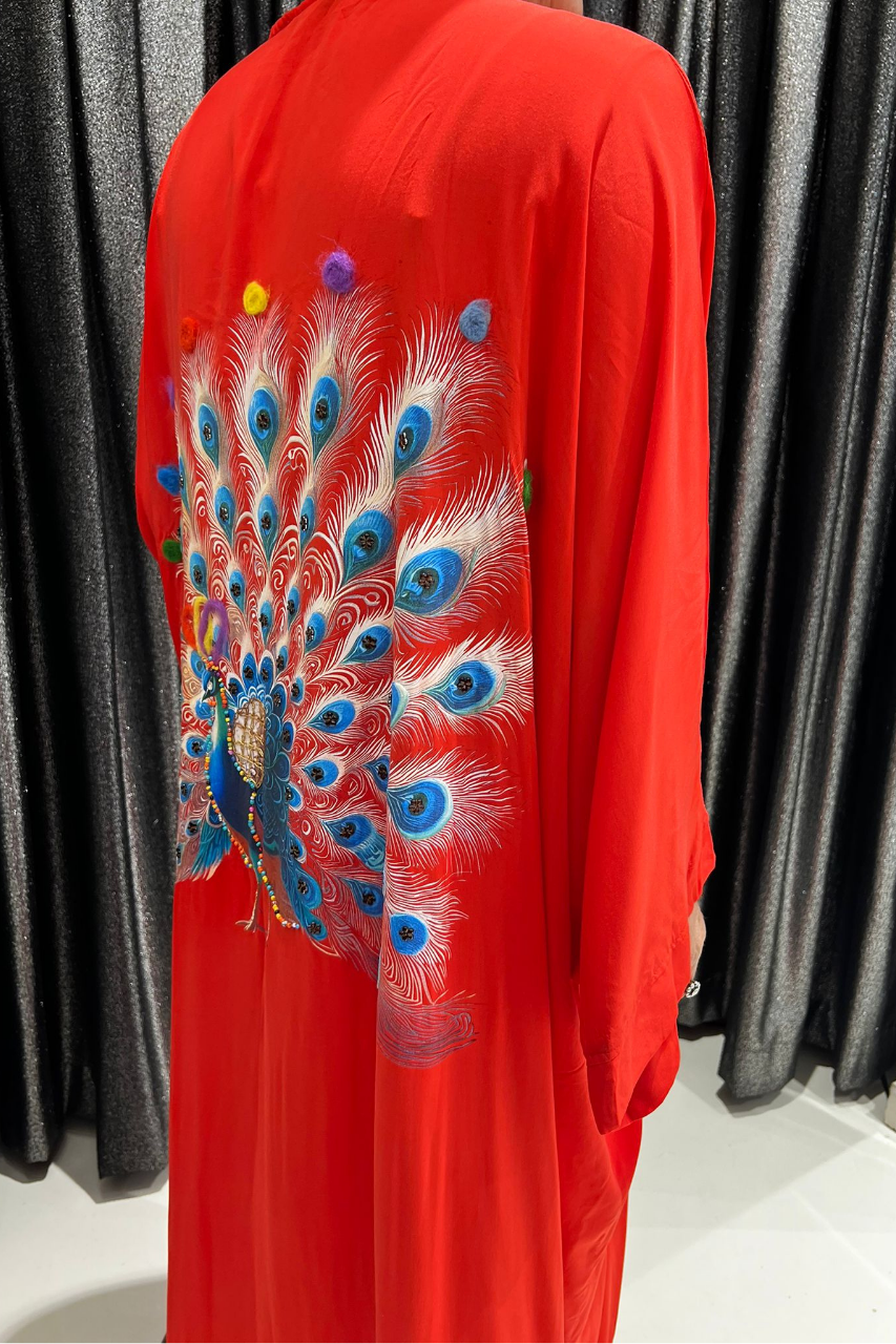 Selma Büyük Beden Tavus Kuşu Desenli Kimono