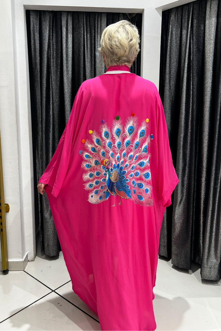 Selma Büyük Beden Tavus Kuşu Desenli Kimono