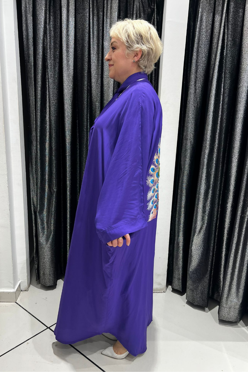 Selma Büyük Beden Tavus Kuşu Desenli Kimono