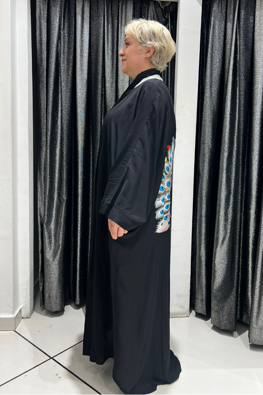 Selma Büyük Beden Tavus Kuşu Desenli Kimono