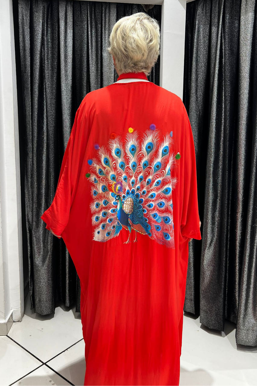 Selma Büyük Beden Tavus Kuşu Desenli Kimono