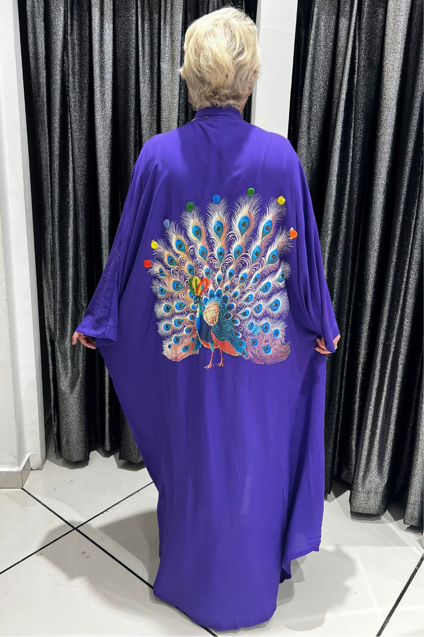 Selma Büyük Beden Tavus Kuşu Desenli Kimono