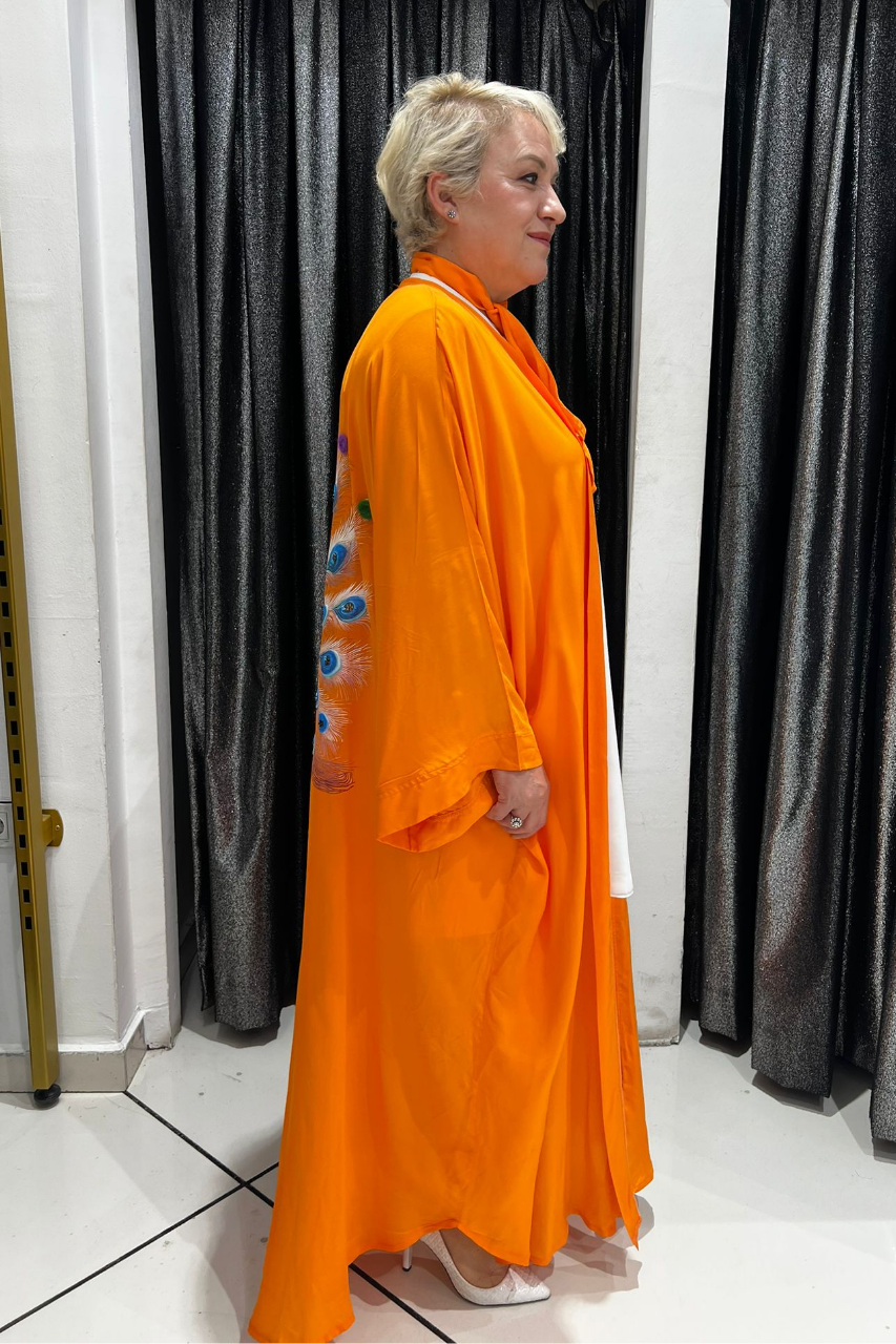 Selma Büyük Beden Tavus Kuşu Desenli Kimono