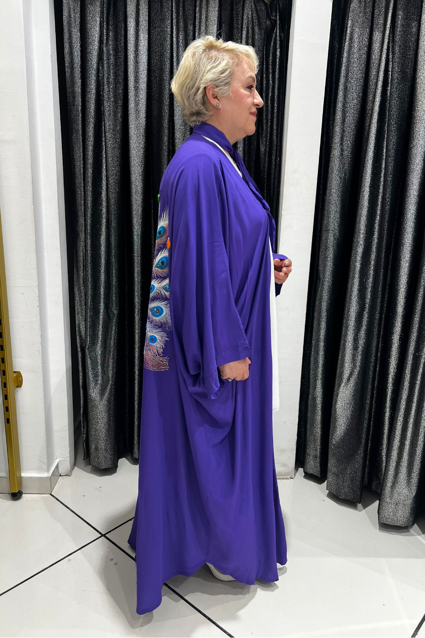 Selma Büyük Beden Tavus Kuşu Desenli Kimono