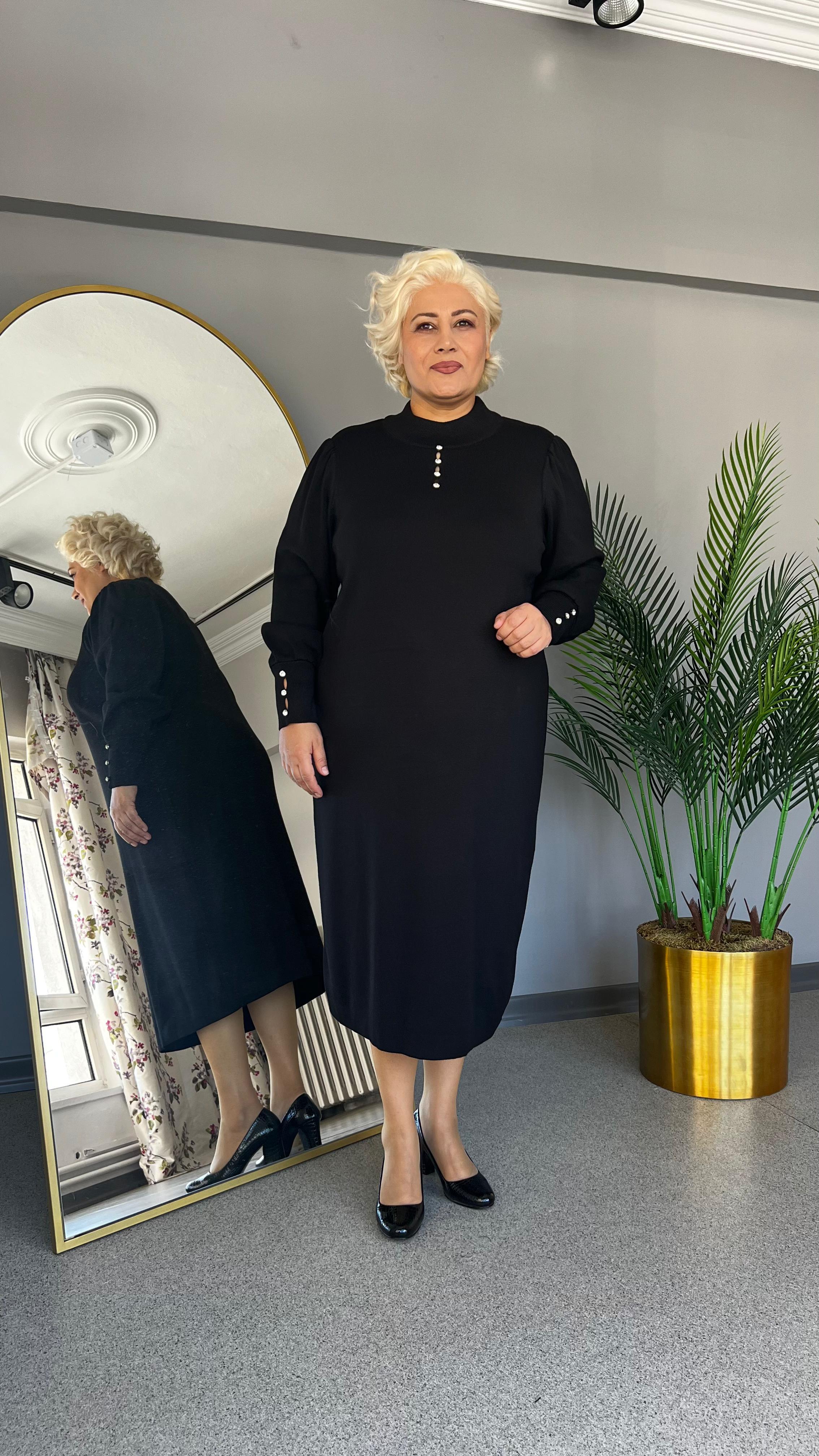 Selma Büyük Beden Triko Taş Detaylı Elbise