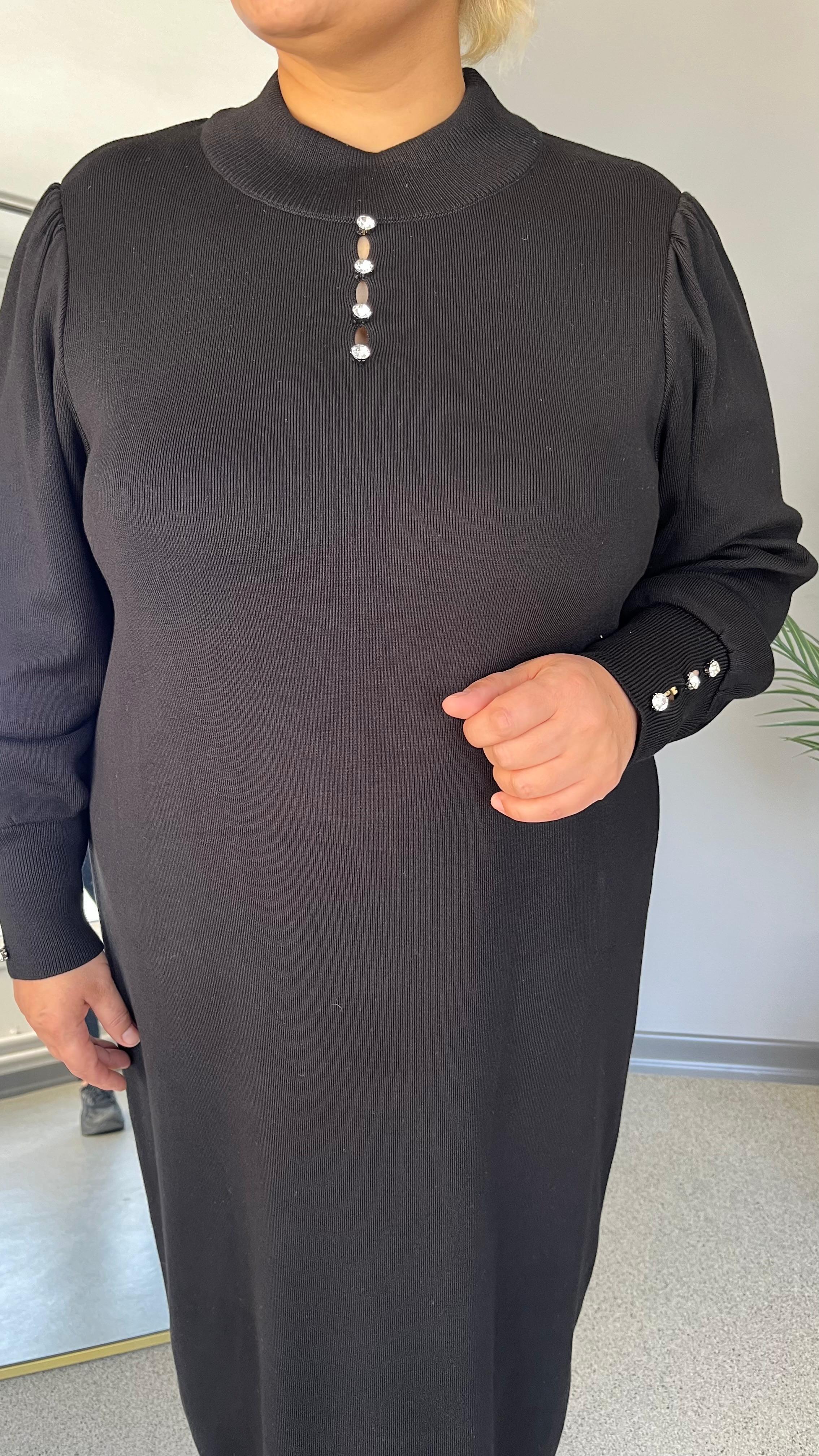 Selma Büyük Beden Triko Taş Detaylı Elbise