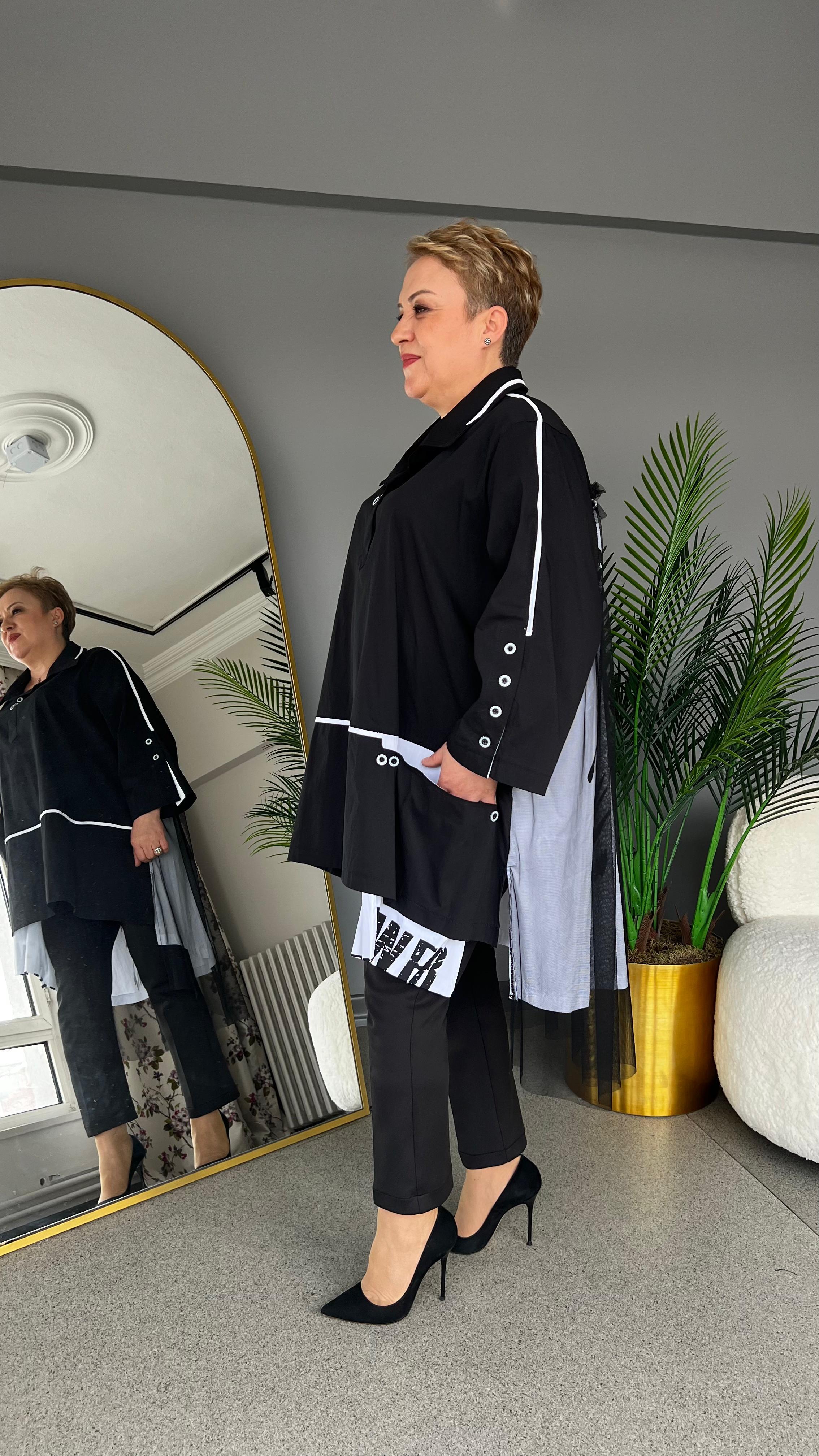 Selma Büyük Beden Tül Detaylı Tasarım Tunik