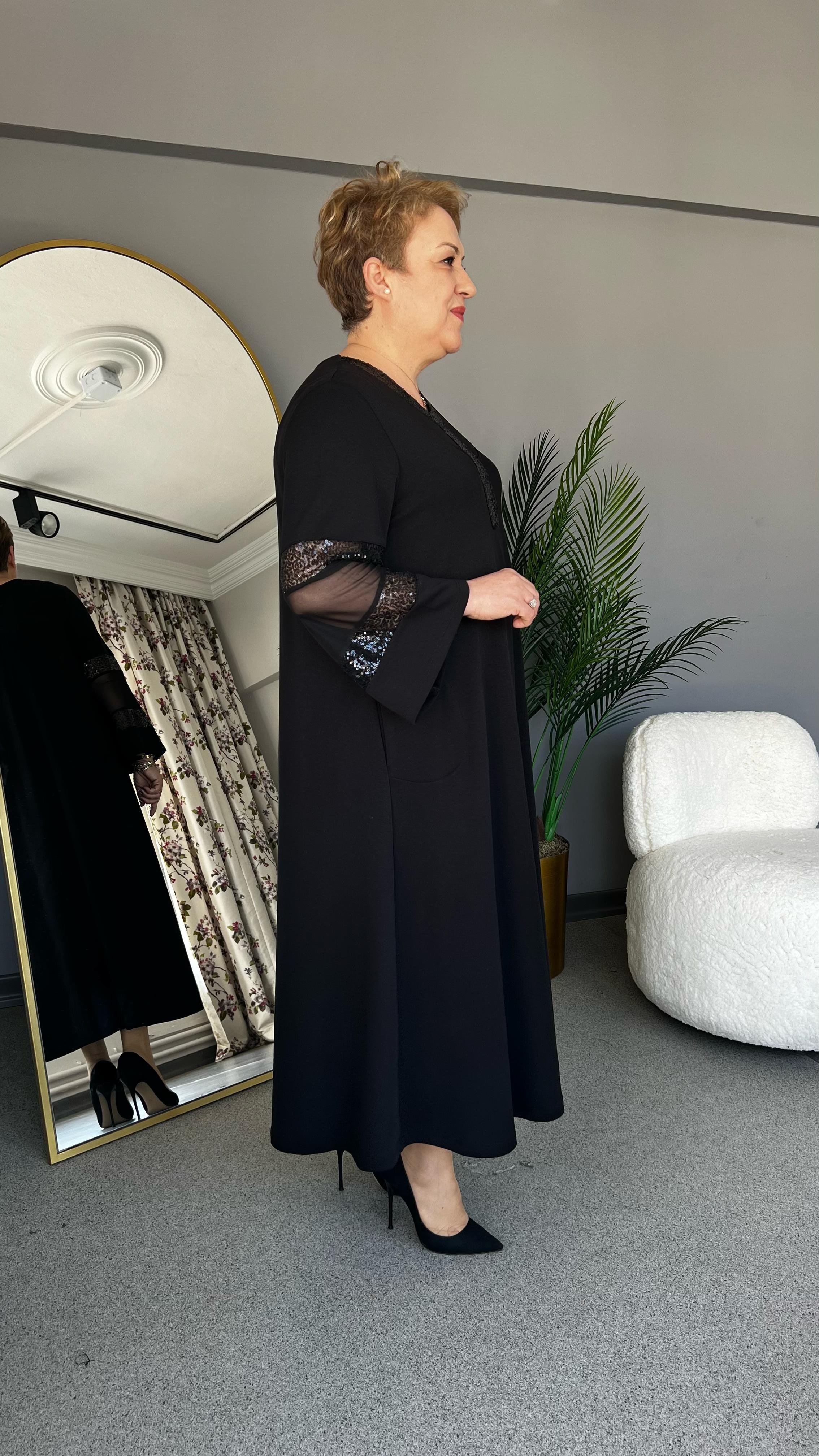 Selma Büyük Beden Tül Ve Taş Detaylı Elbise