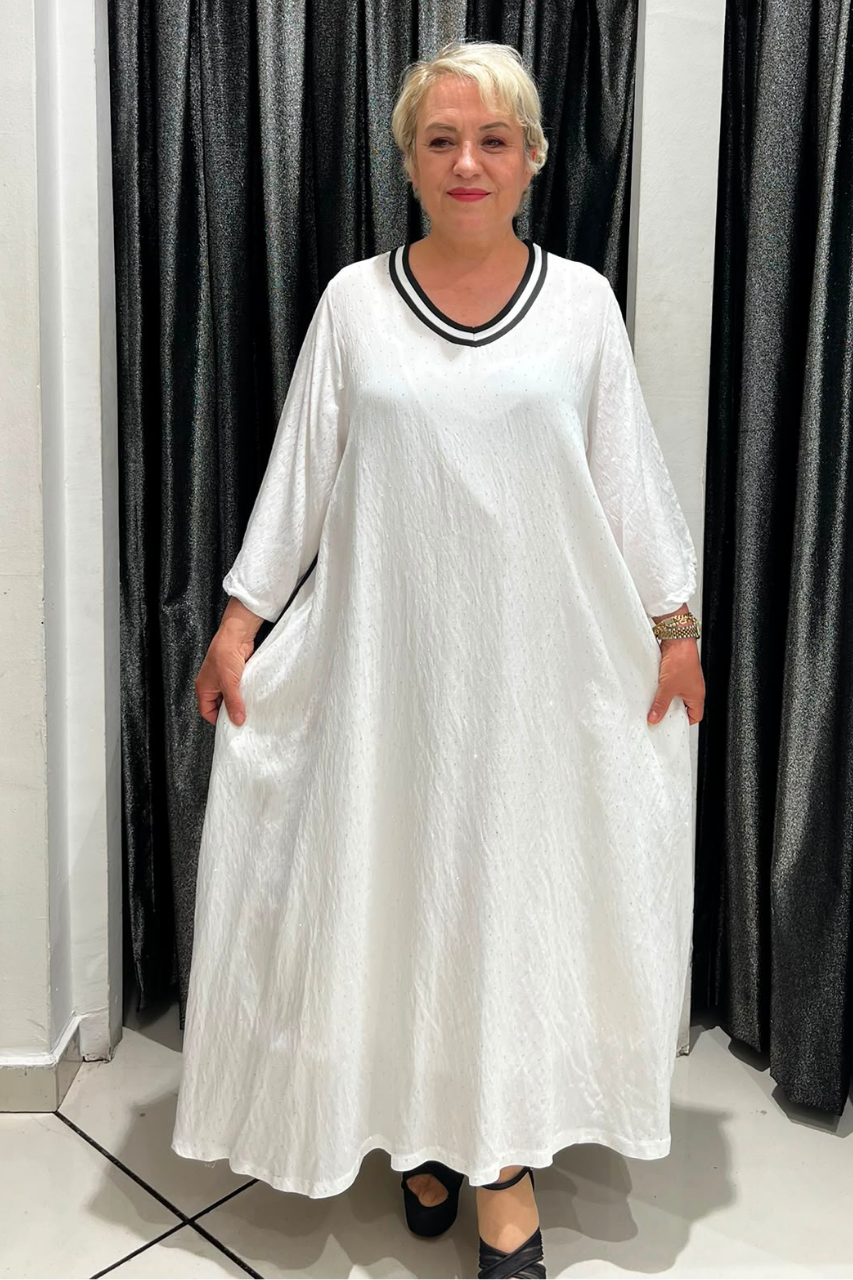Selma Büyük Beden V Yaka Şerit Detaylı Elbise