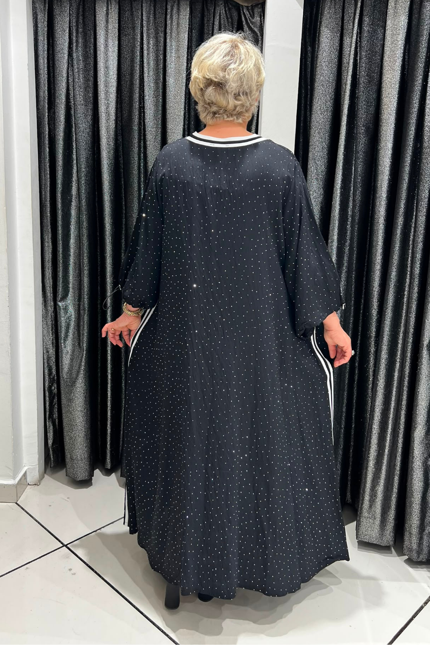 Selma Büyük Beden V Yaka Şerit Detaylı Elbise