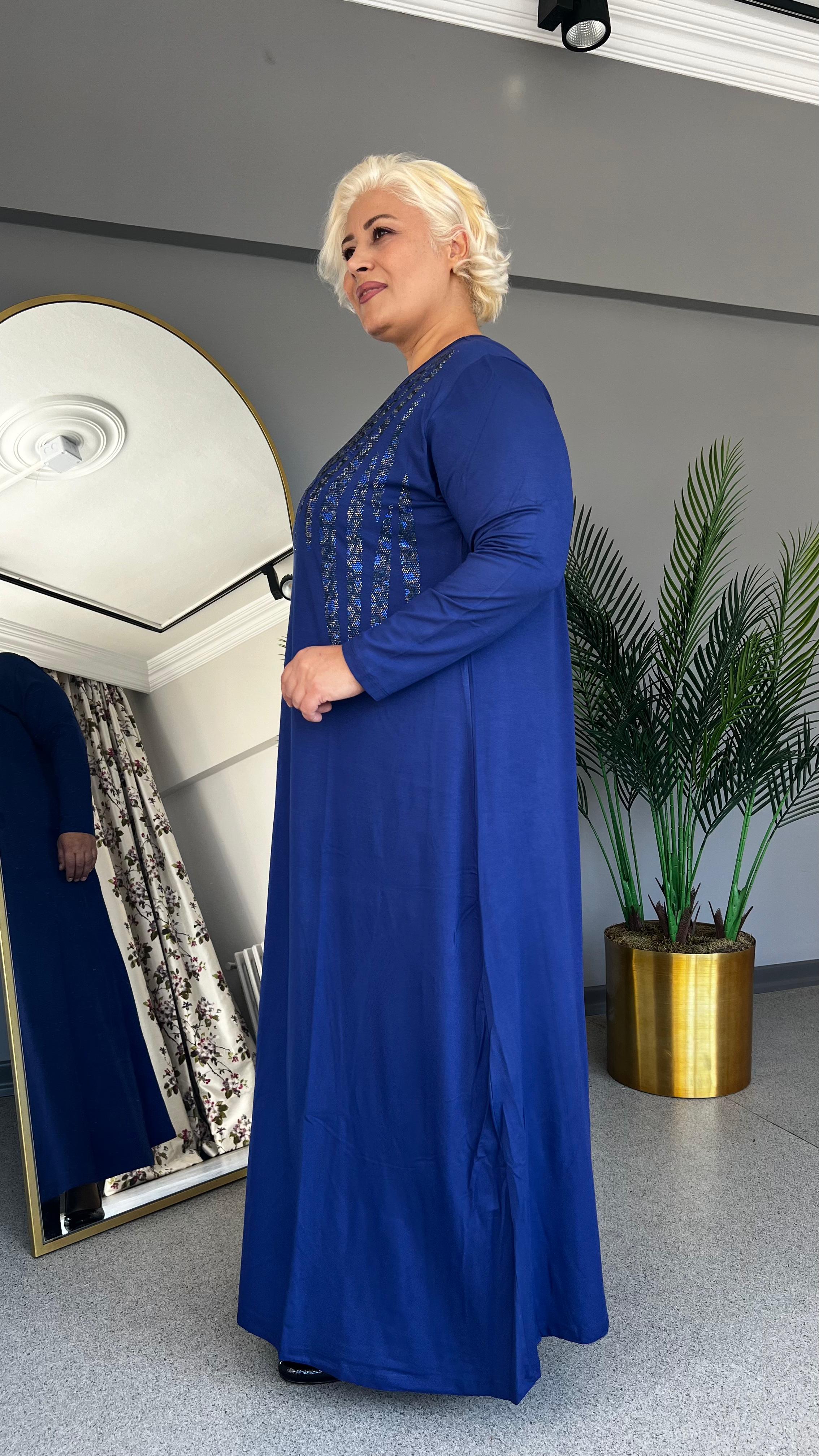 Selma Büyük Beden viskon Taşlı Elbise