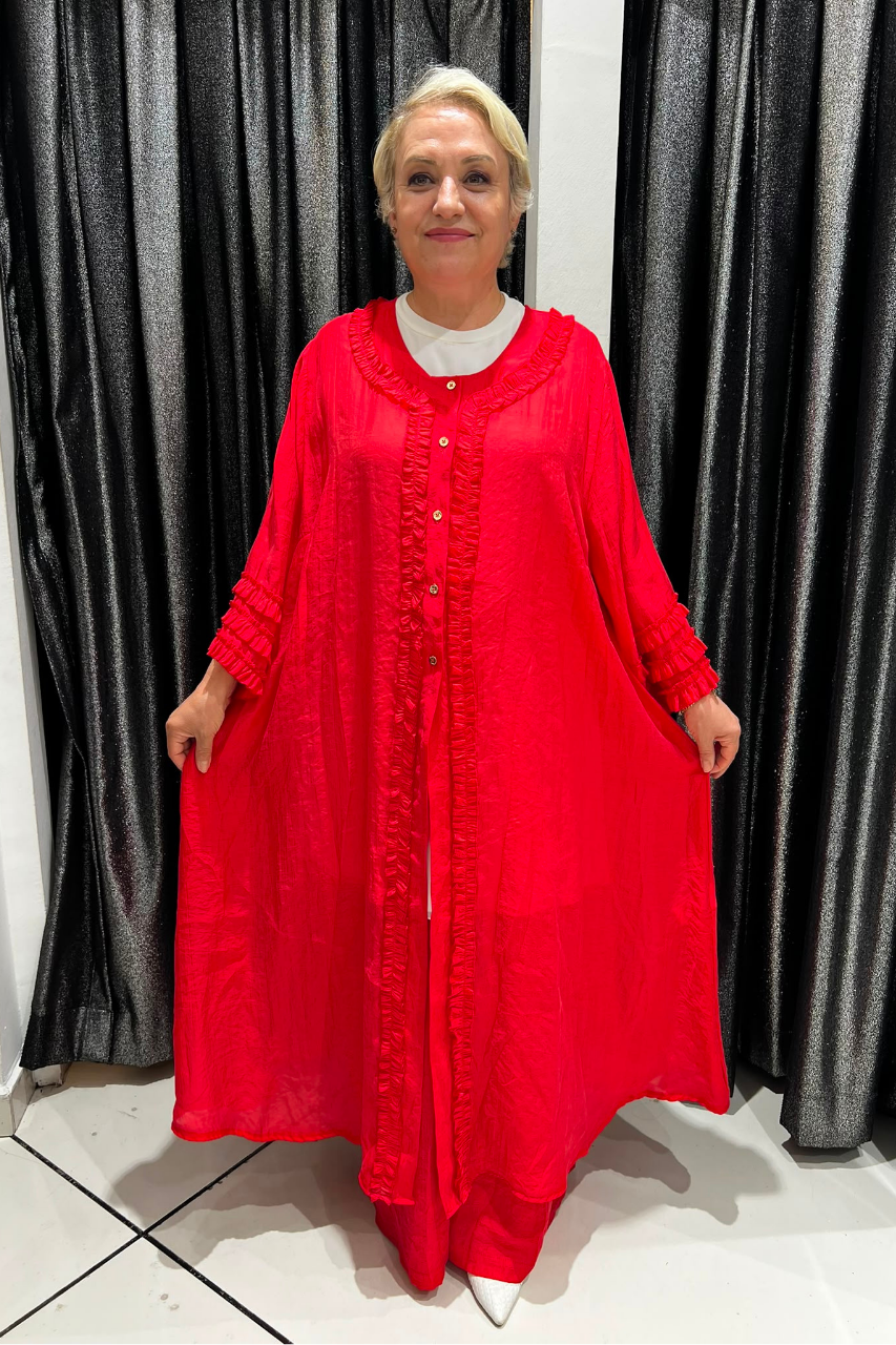 Selma Büyük Beden Volan Detaylı Altlı Üstlü Takım