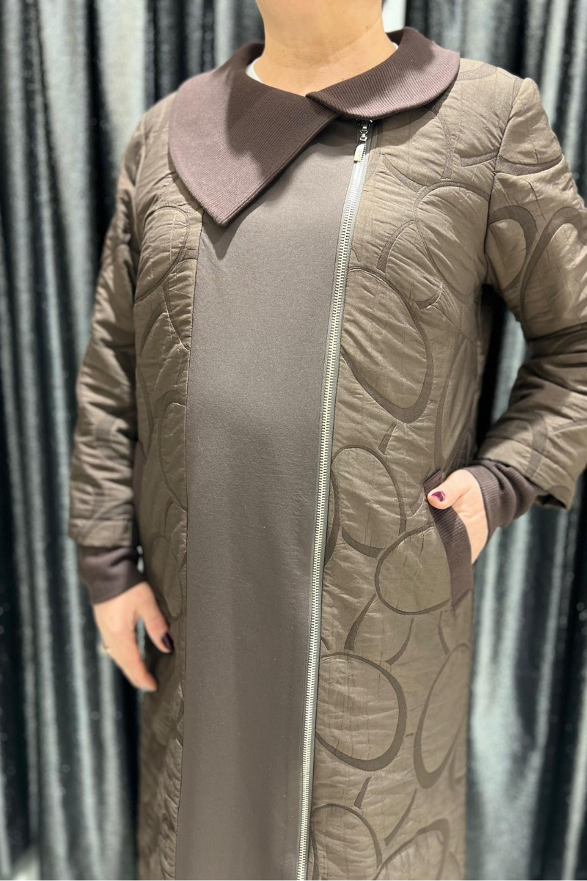 Selma Büyük Beden Yaka Detaylı Kapitone Kap