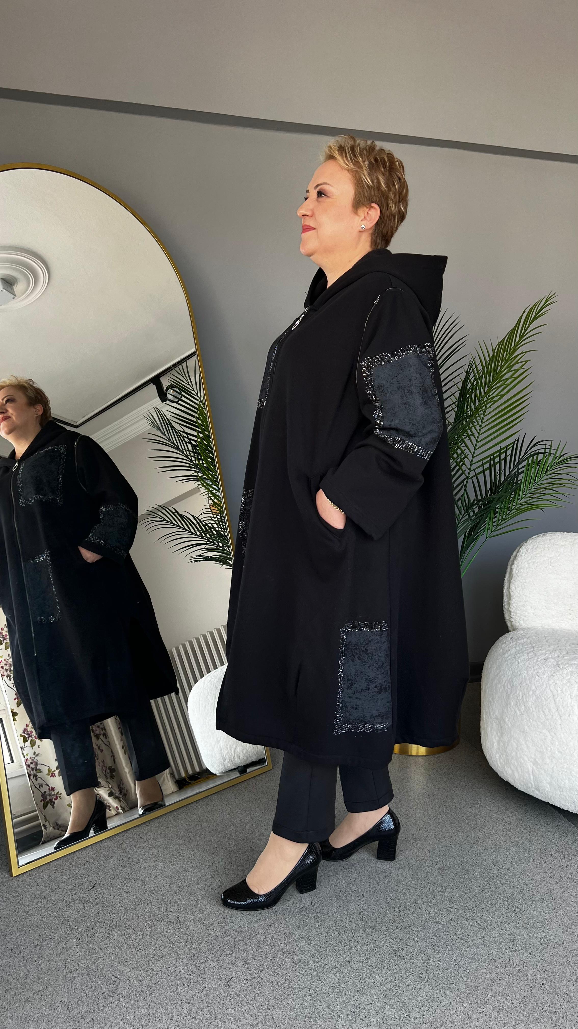 Selma Büyük Beden Yama Desenli Hırka/Yelek