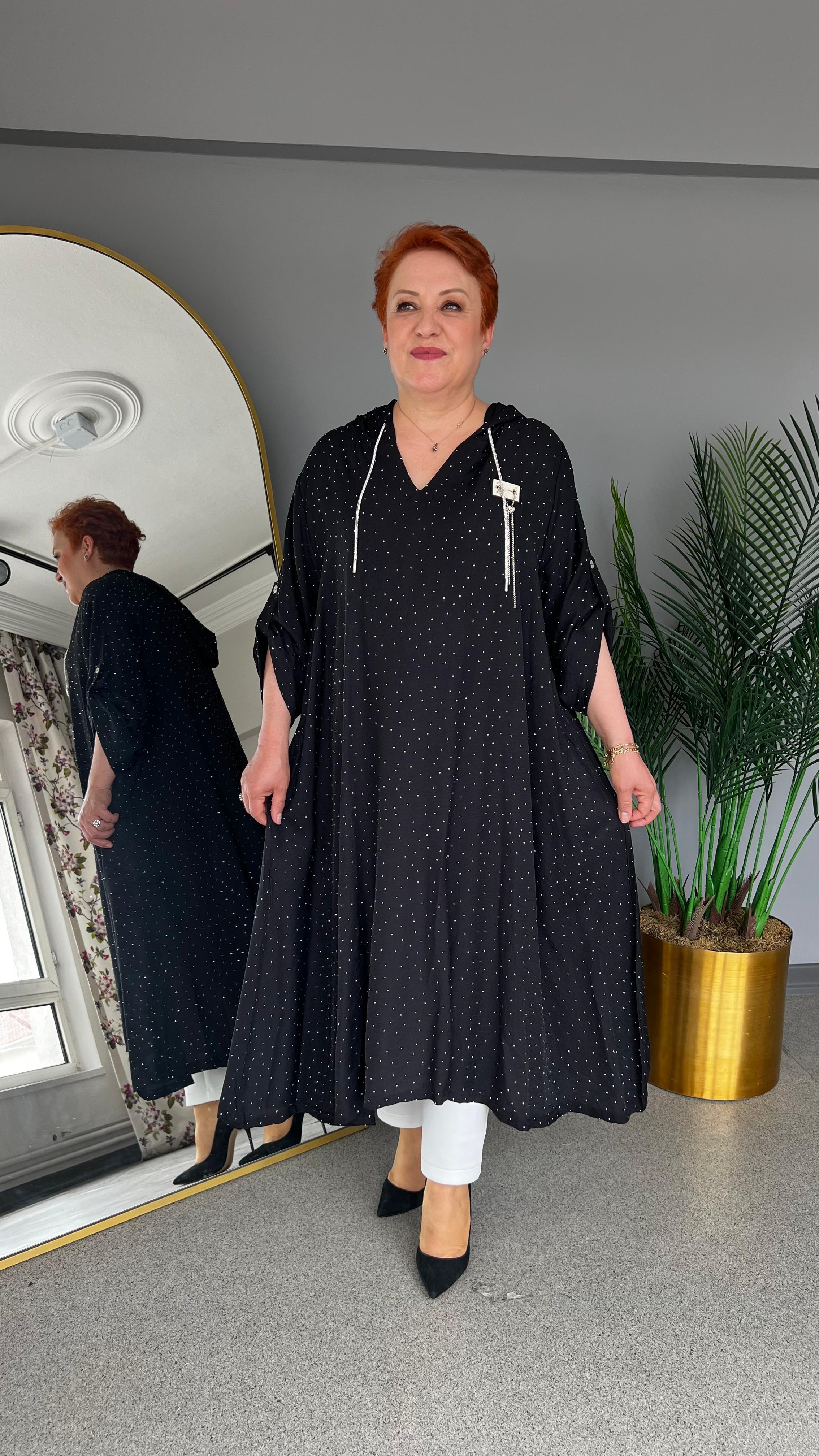 Selma Büyük Beden Yapıştırma Taş Detaylı Tunik/Elbise