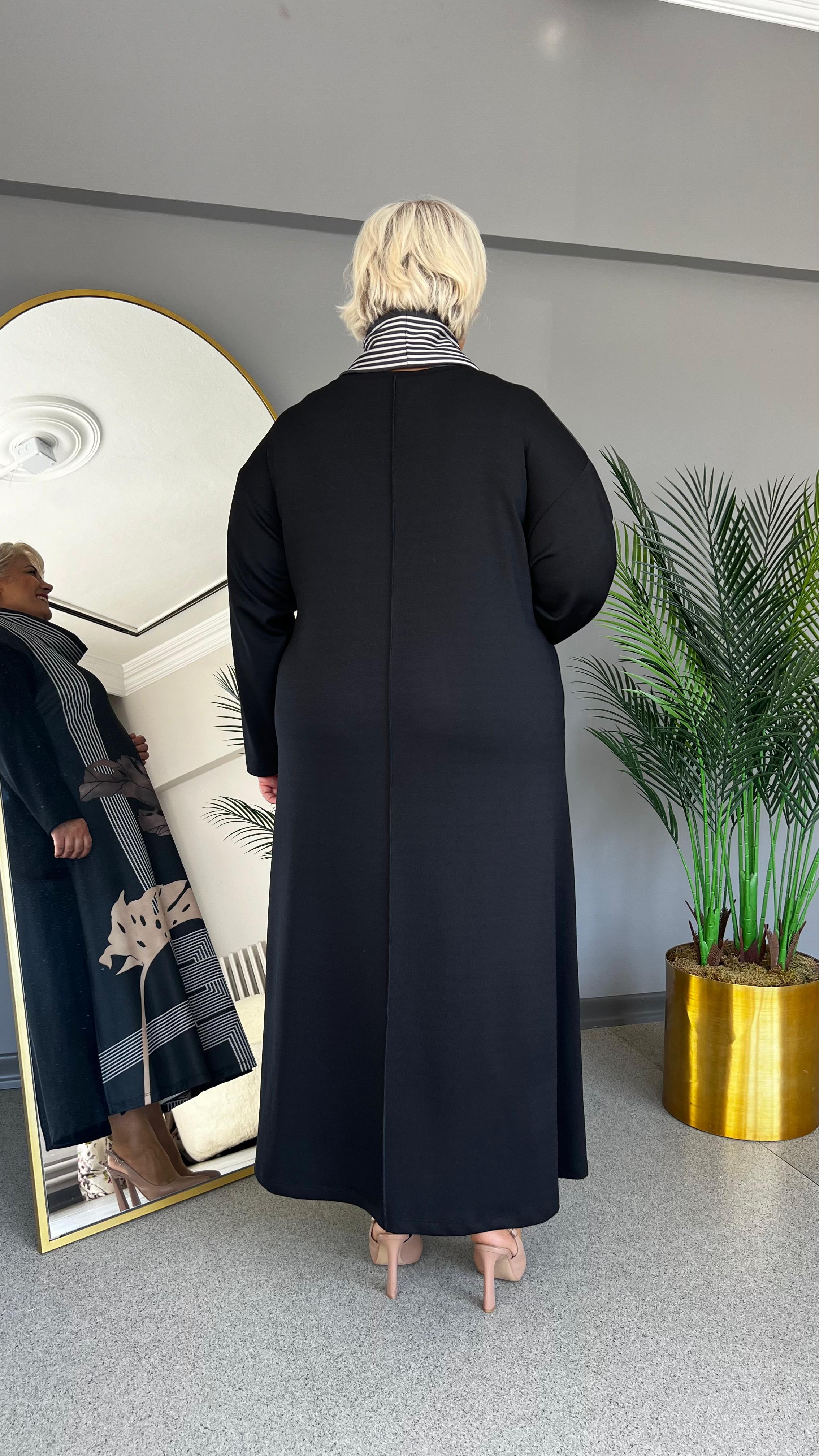 Selma Büyük Beden Yaprak Desen Baskılı Elbise