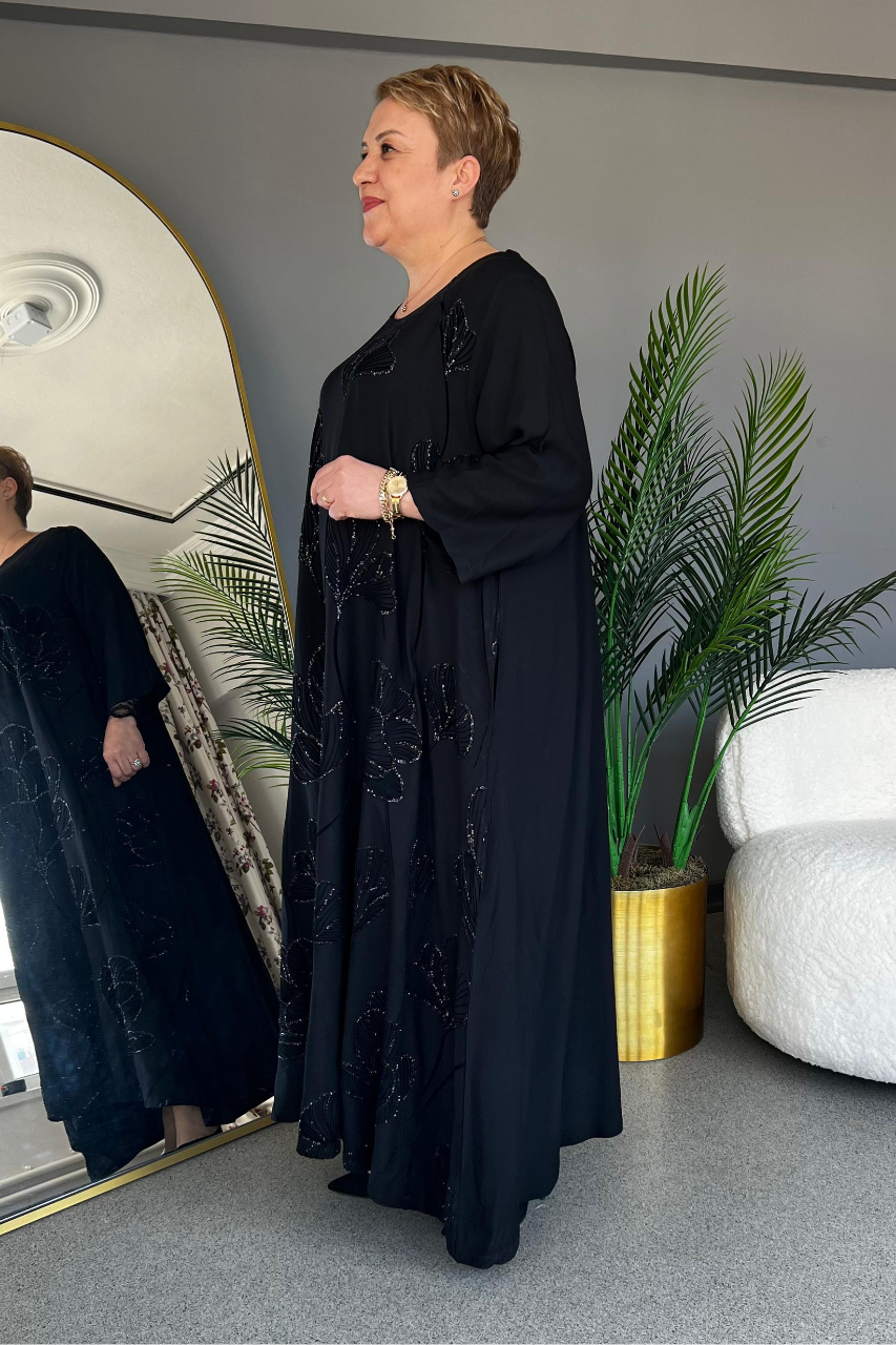 Selma Büyük Beden Yaprak Desenli Elbise