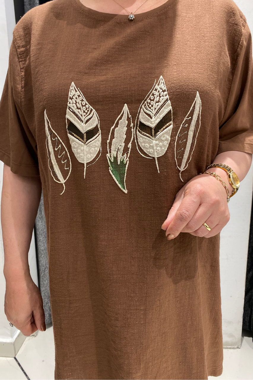 Selma Büyük Beden Yaprak Desenli T-Shirt