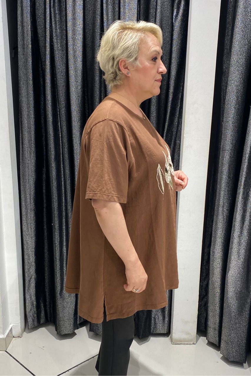 Selma Büyük Beden Yaprak Desenli T-Shirt