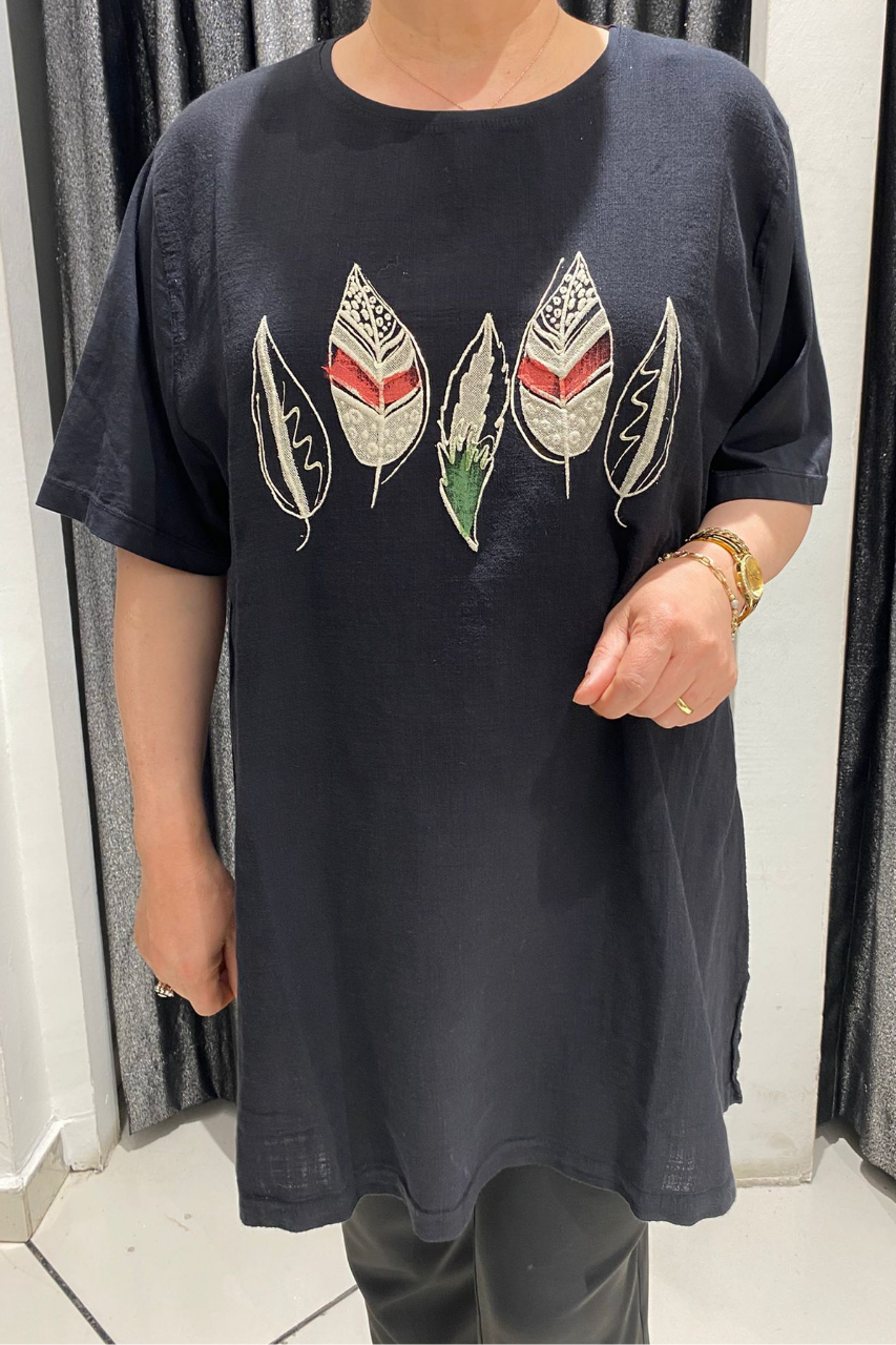 Selma Büyük Beden Yaprak Desenli T-Shirt