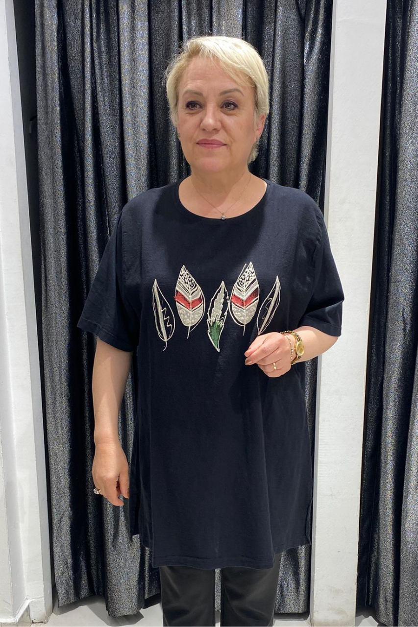 Selma Büyük Beden Yaprak Desenli T-Shirt