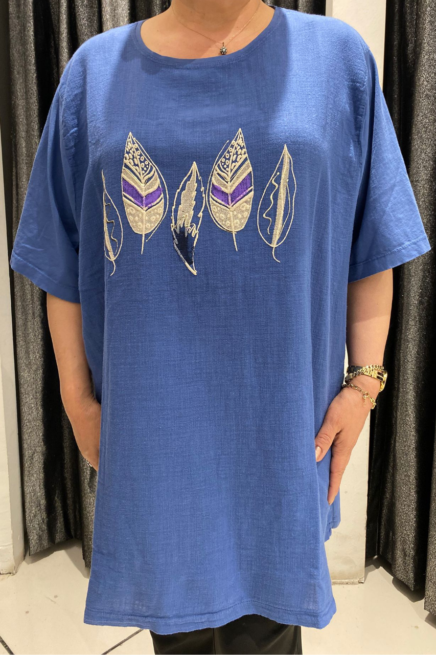 Selma Büyük Beden Yaprak Desenli T-Shirt