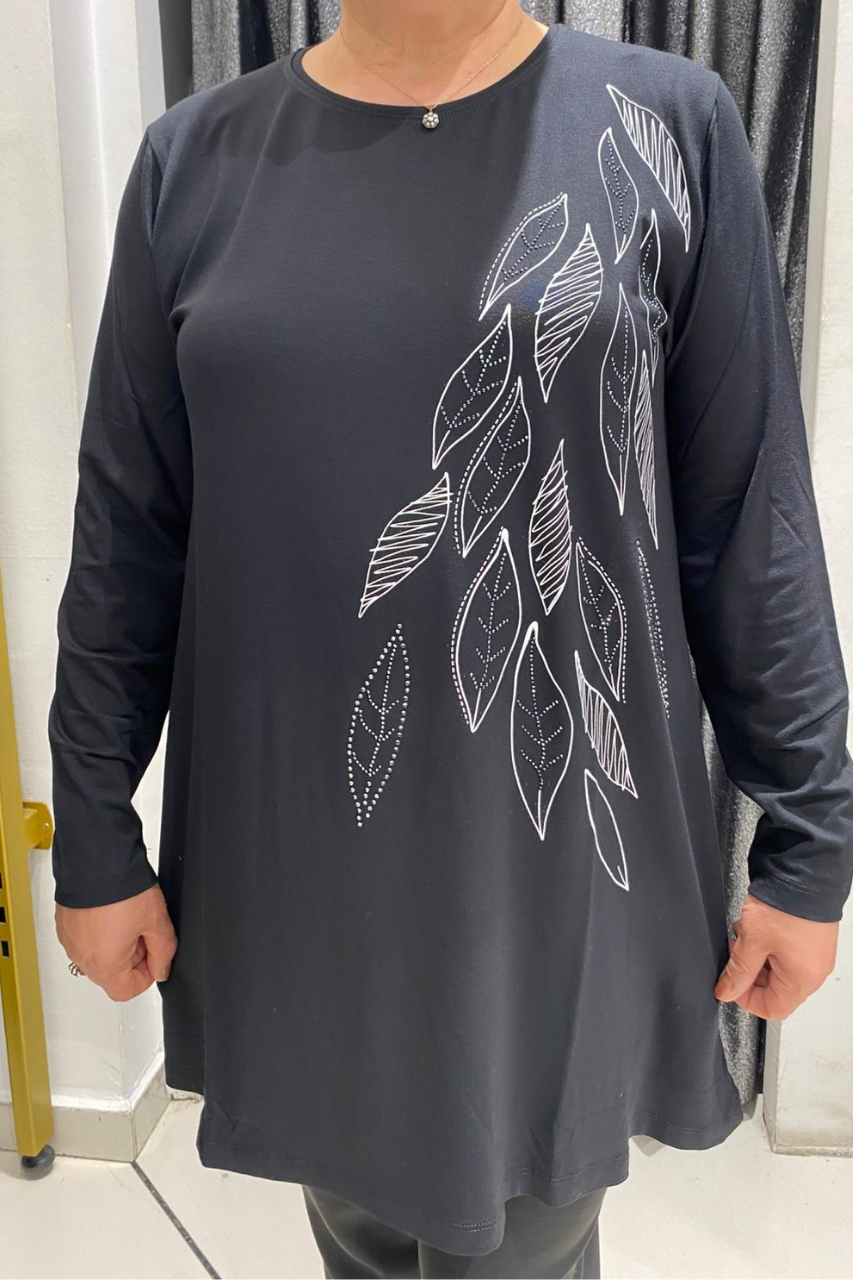 Selma Büyük Beden Yaprak Desenli Tunik