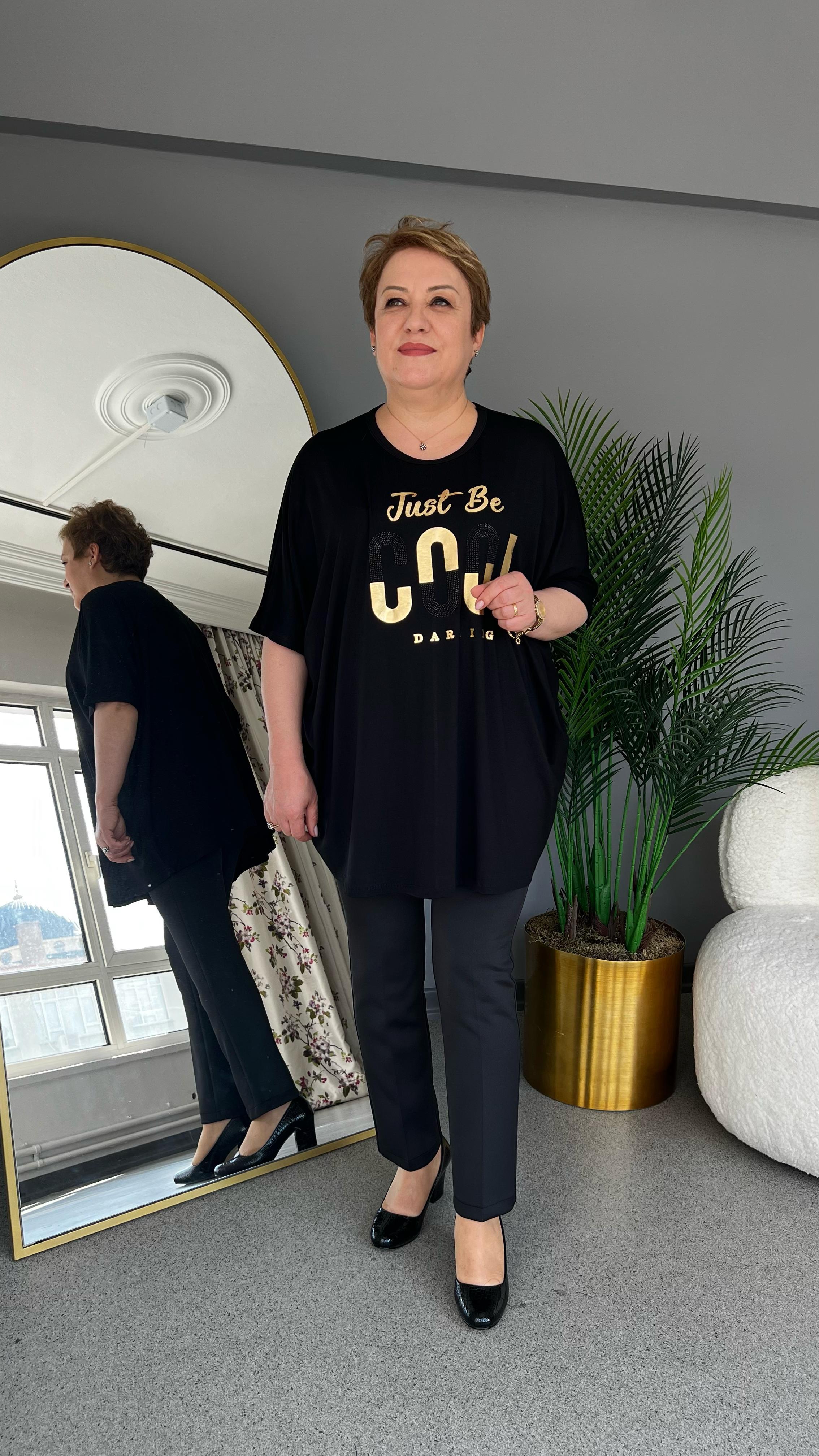 Selma Büyük Beden Yazı İşlemeli Bluz
