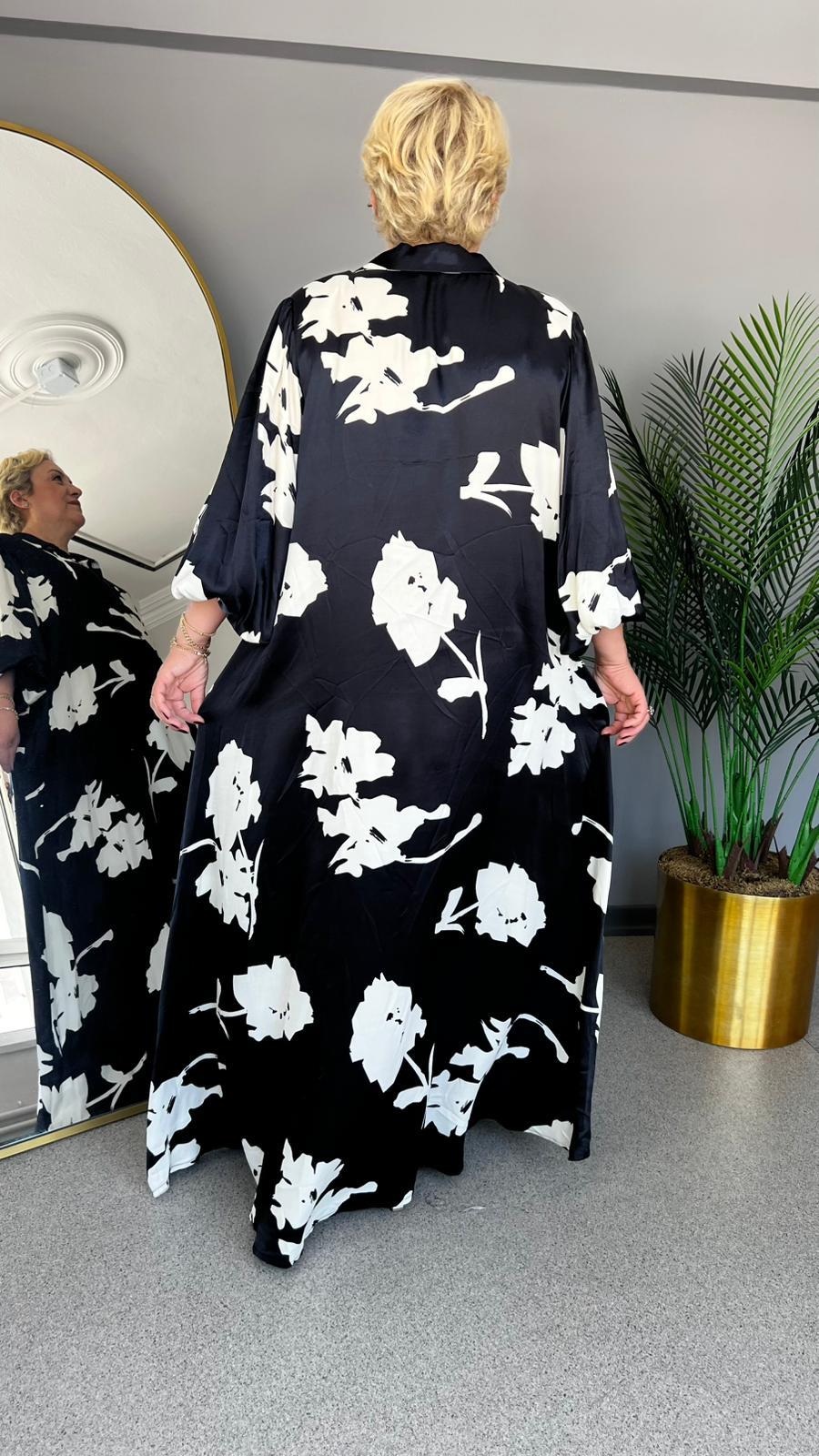 Selma Büyük Beden Zarif Çiçek Desenli  Elbise