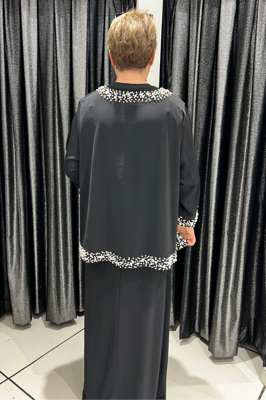 Selma Büyük Beden Zarif İnci İşlemeli Ceket