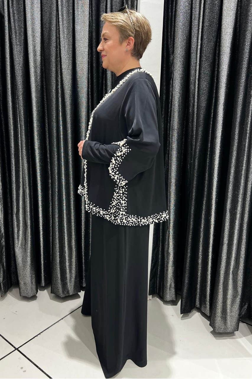 Selma Büyük Beden Zarif İnci İşlemeli Ceket