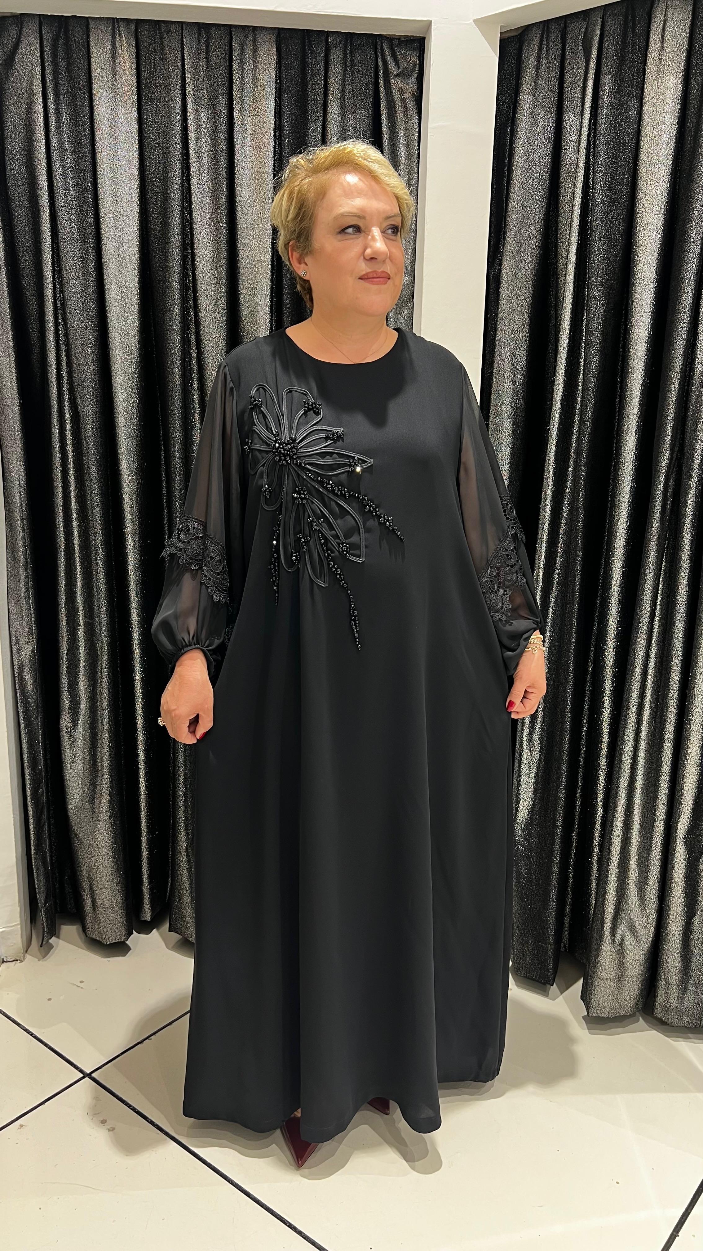 Selma Büyük Beden Zarif Siyah Elbise