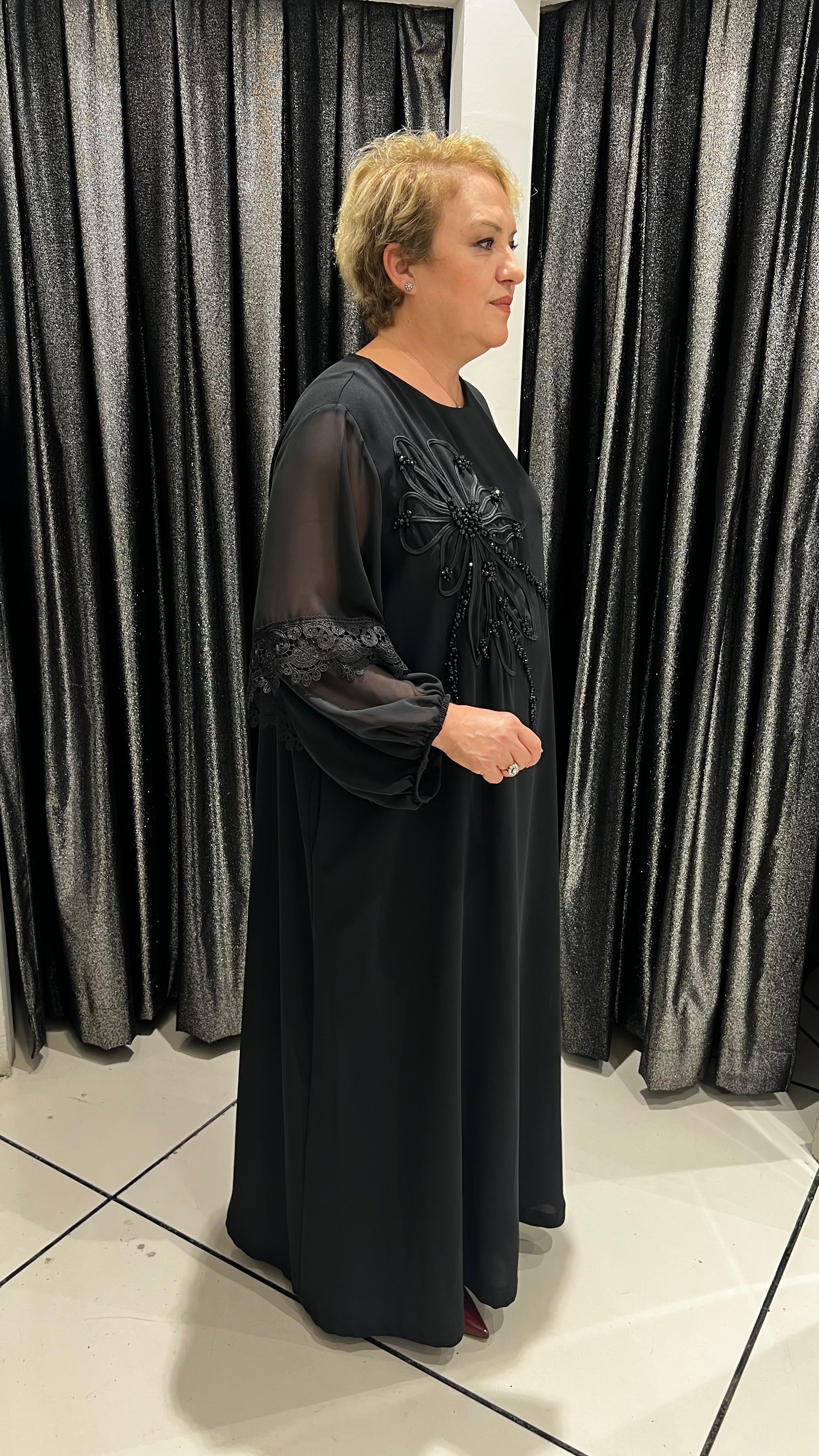 Selma Büyük Beden Zarif Siyah Elbise