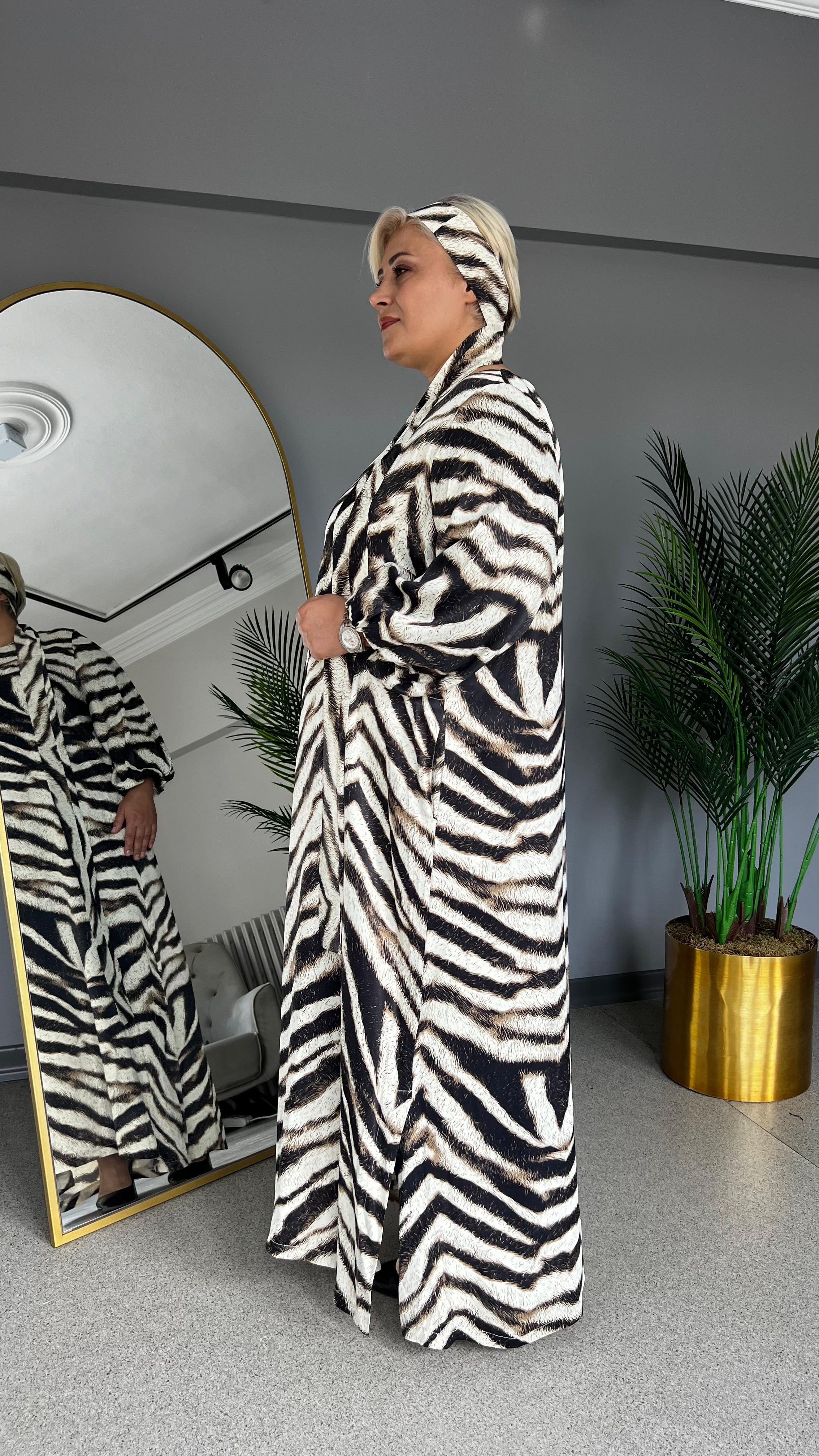 Selma Büyük Beden Zebra Desen Elbise