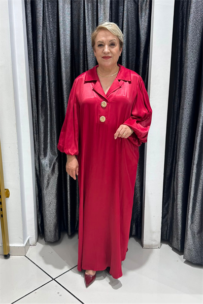 Selma Büyük Beden A Kesim Balon Kol Saten Elbise