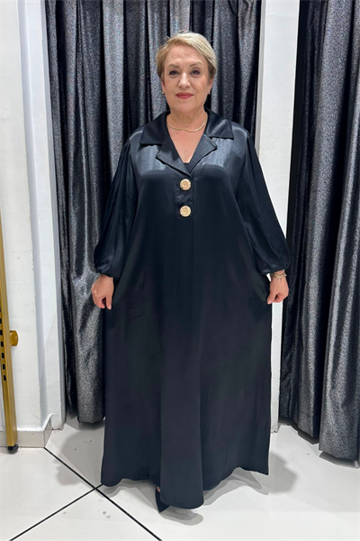 Selma Büyük Beden A Kesim Balon Kol Saten Elbise