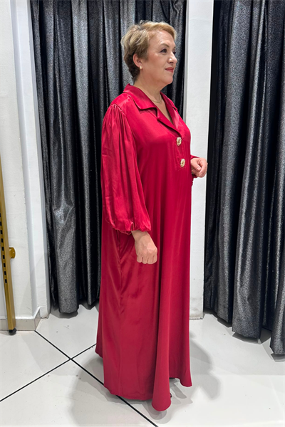 Selma Büyük Beden A Kesim Balon Kol Saten Elbise