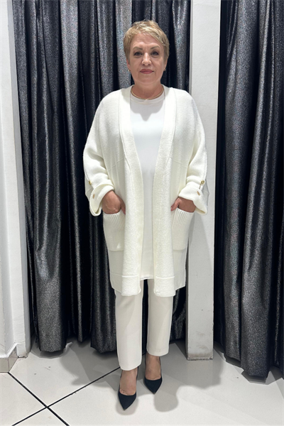 Selma Büyük Beden Açık Ön Cepli Triko Hırka