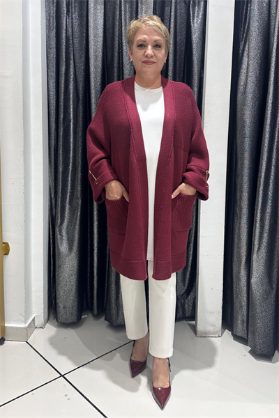 Selma Büyük Beden Açık Ön Cepli Triko Hırka