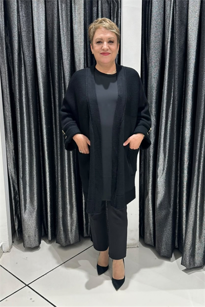 Selma Büyük Beden Açık Ön Cepli Triko Hırka